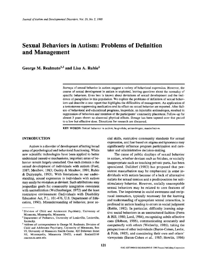 thumbnail of Ruble et al (1999) Sexual Behaviors in Autism
