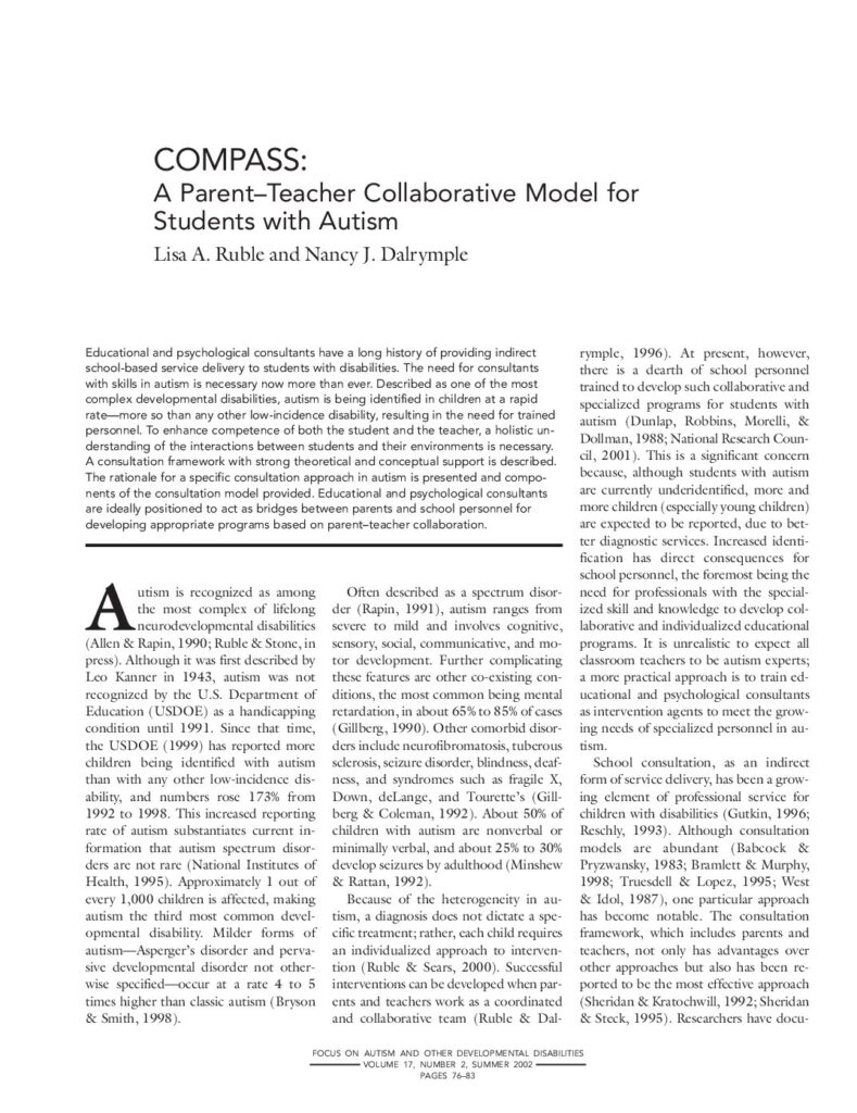 thumbnail of Ruble et al (2002) COMPASS A parent-teacher collaborative model