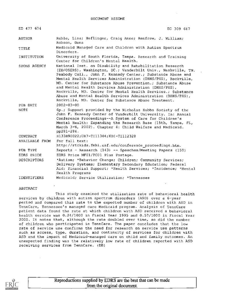 thumbnail of Ruble et al (2002) Medicaid managed care