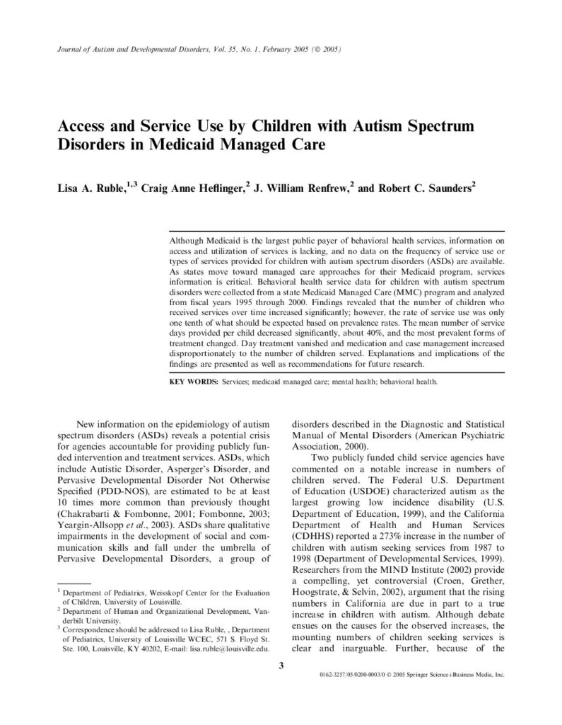 thumbnail of Ruble et al (2005) Access and service use- medicaid managed care