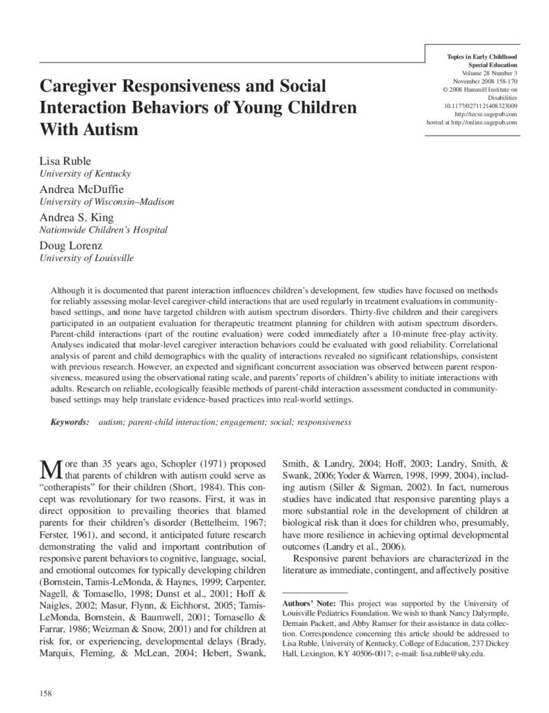 thumbnail of Ruble et al (2008) caregiver responsiveness and social interaction behaviors