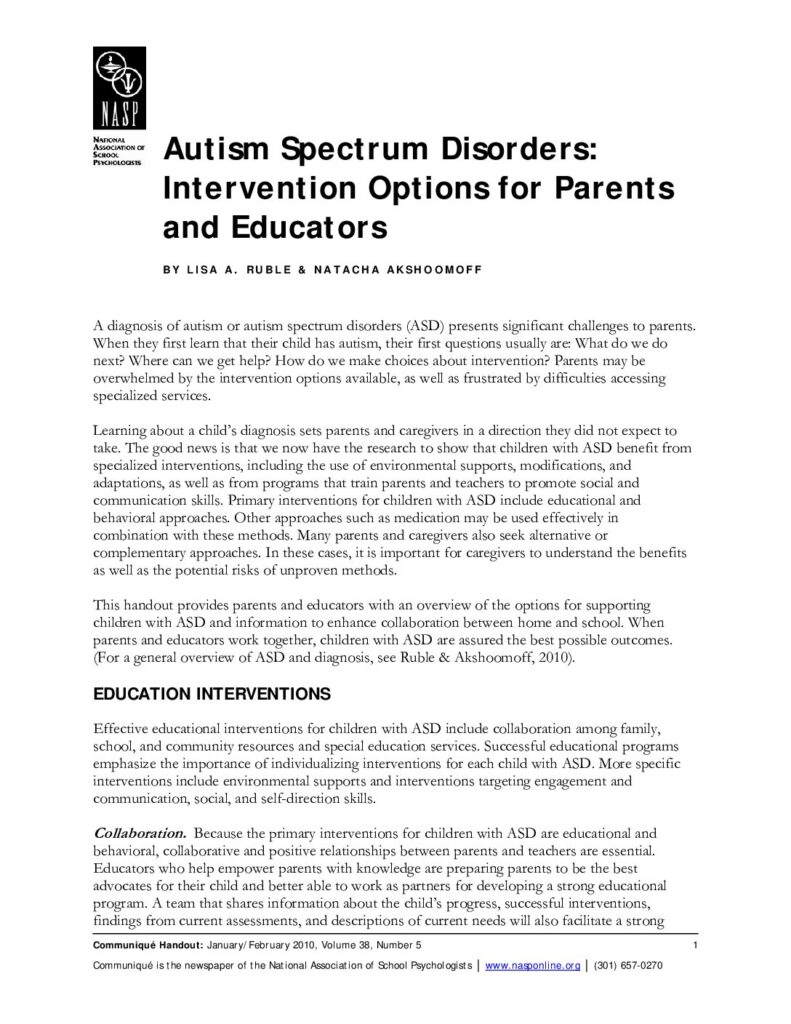 thumbnail of Ruble et al (2010) ASD- Intervention options for parents and educators