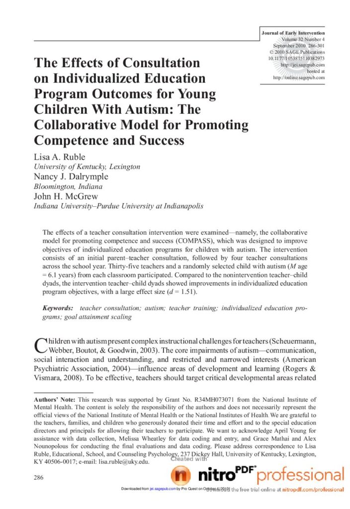 thumbnail of Ruble et al (2010) Effects of Consultation on IEP outcomes