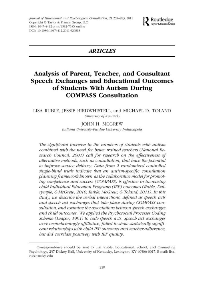 thumbnail of Ruble et al (2011) Analysis of parent, teacher, and consultant speech exchanges