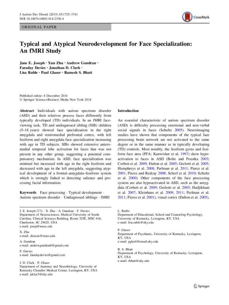 thumbnail of Ruble et al (2015) Typical and atypical neurodevelopment for face specialization