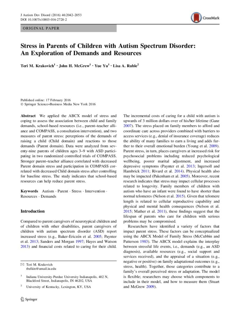 thumbnail of Ruble et al (2016) Stress in parents of children with ASD