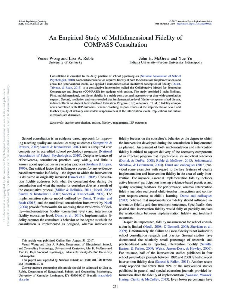 thumbnail of Ruble et al (2017) Empirical study of multiimensional fidelity of COMPASS consultation