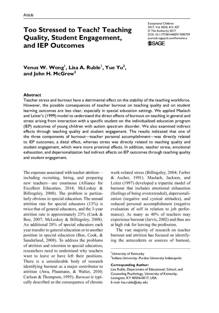 thumbnail of Ruble et al (2017) Teaching quality, student engagement, IEP outcomes