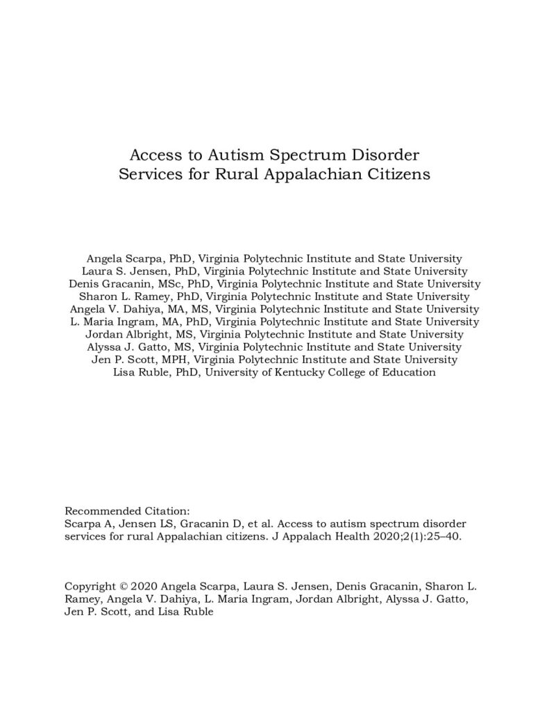 thumbnail of Ruble et al (2020) Access to ASD services for rural appalachian citizens
