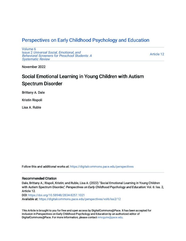 thumbnail of Ruble et al (2022) Social Emotional Learning in Young Children with Autism Spectrum