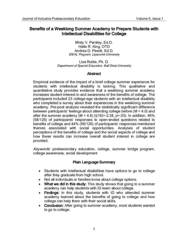 thumbnail of Ruble et al (2023) Benefits of a weeklong summer academy