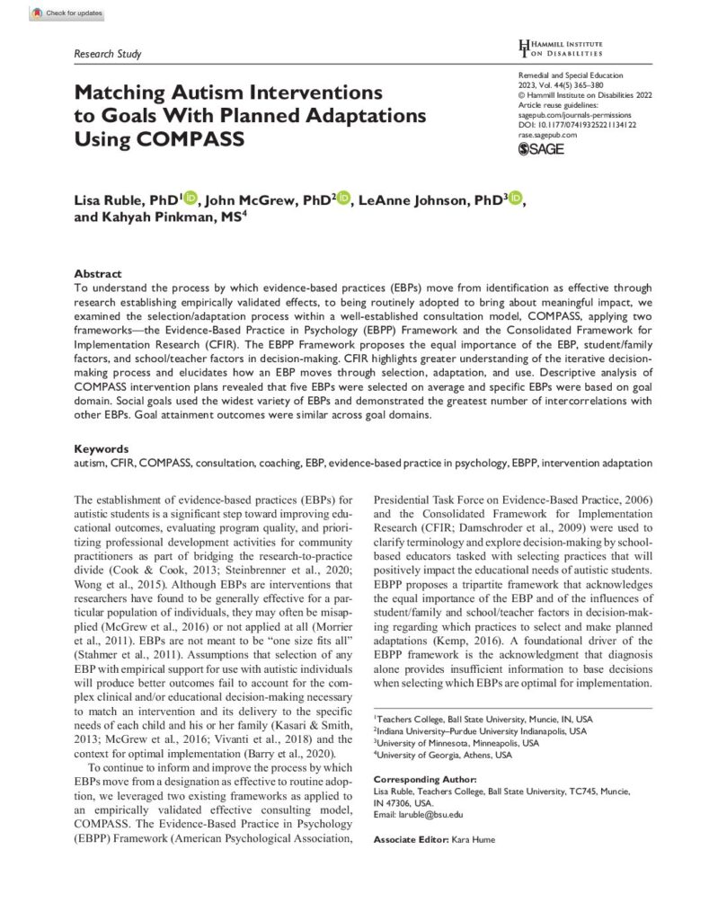 thumbnail of Ruble et al (2023) Matching Autism Interventions Goals with planned adaptations