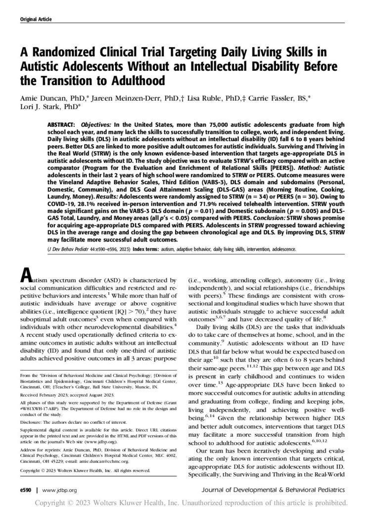 thumbnail of Ruble et al (2023) Randomized clinical trial targeting daily living skills