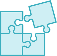 Four blue puzzle pieces
